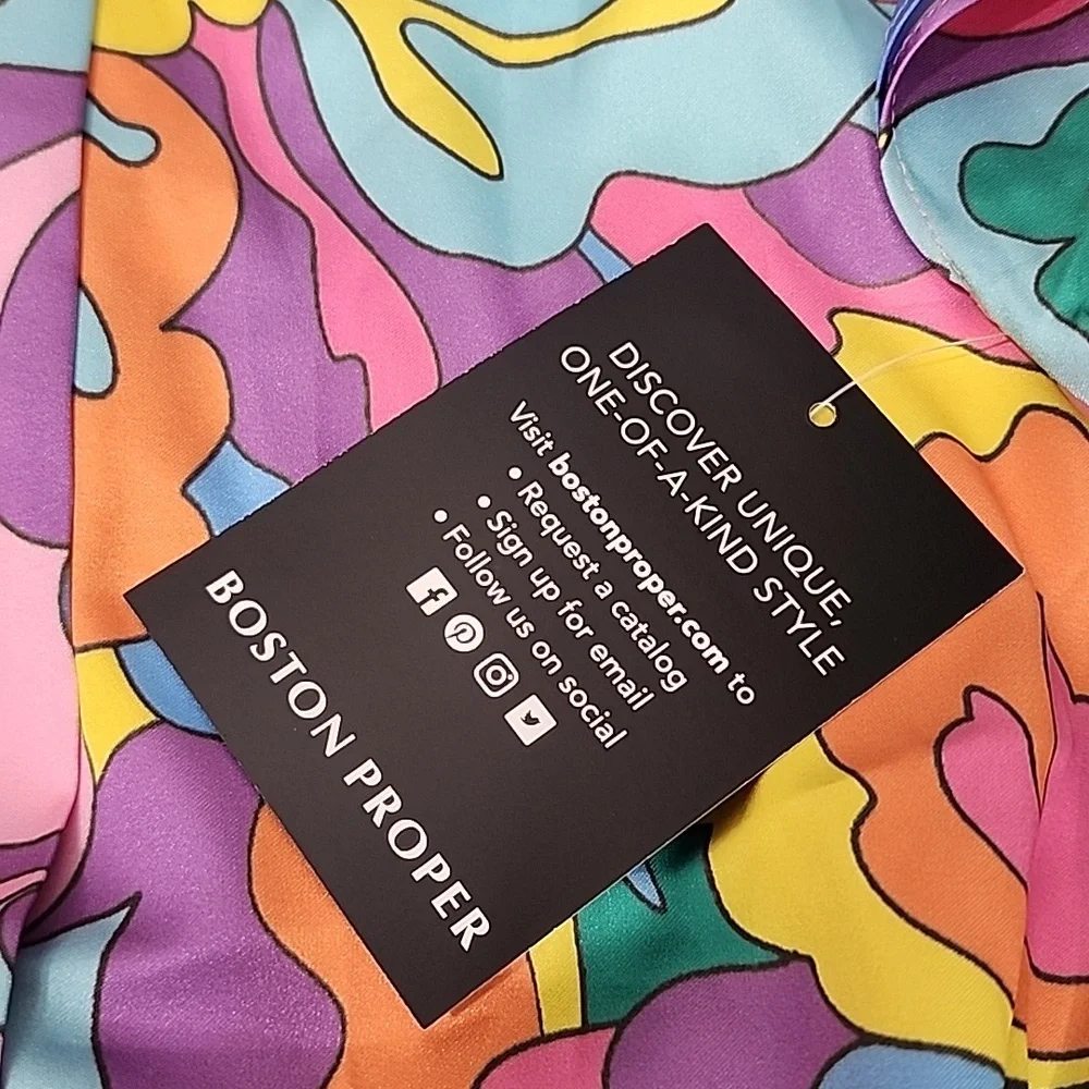 Boston Proper Abstract Sol Print V Neck Colorful Floral Maxi Dress. M - Picture 14 of 14